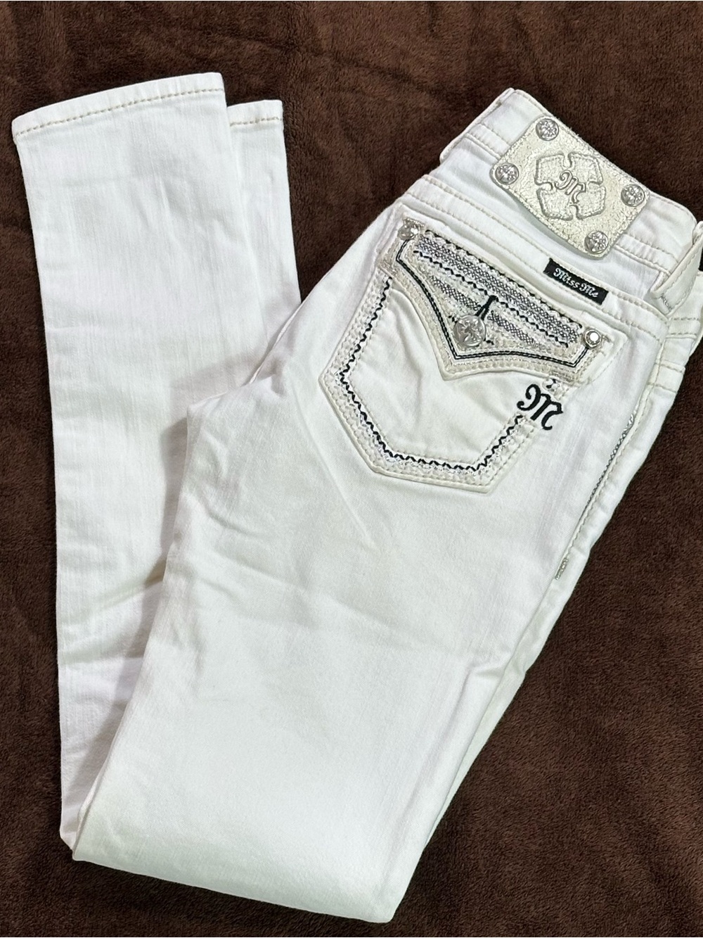 Miss Me White Skinny Jeans with Embellished Back Pockets
